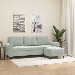 3-Personers Sofa Med Fodskammel 180 Cm Velour - Creme