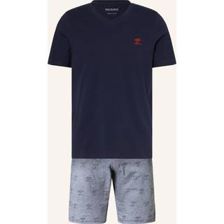 Schiesser Herren Pyjama blau Jersey-Baumwolle unifarben