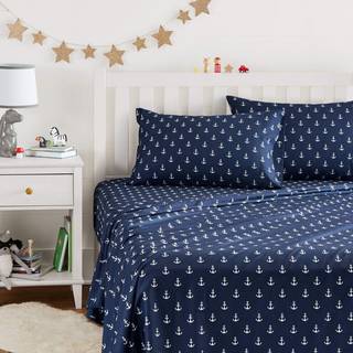 Amazon Basics Kid's Soft Easy-Wash Lightweight Microfiber 4-Piece Sheet Set Full White Anchors Solid