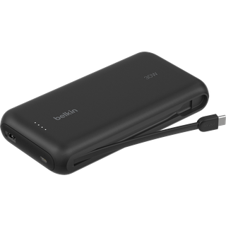 Belkin BoostCharge power bank - with integrated cable - 2 x USB-C USB - 30 Watt Powerbank - Sort - 20000 mAh