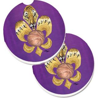 """" Carolines Tiger Tiger Fleur de Lis Basketball Set med 2 Cup Holder Car Coasters 8478Carc 2.56 Multicolor """"