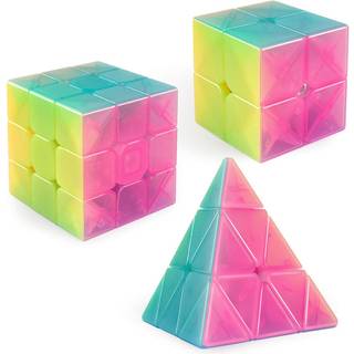 D-Fantix Speed ??Cube Bundle QY Toys Jelly Cube Set Warrior W 3x3 Qidi S 2x2 3x3x3 Qiming Pyramid Transparent Cube Set Puzzle Toys
