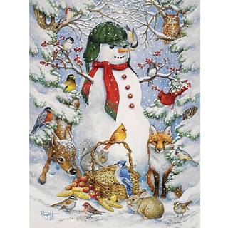 Bit og stykker - 300 stykker puslespil for voksne - Woodland Snowman - Snowy Winter Scene Jigsaw Puzzle af kunstneren Kathy Goff afsluttede pusle