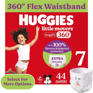 Huggies strrelse 7 babybleer Little Movers HuggFit 360 babybleer med 360 linning strrelse 7 (41+ lbs) 44 Antal emballage kan variere