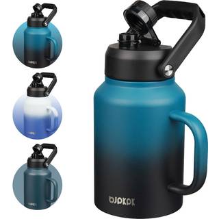 BJPKPK 64 oz isoleret vandflaske med håndtag Stor opvaskemaskine Sikker halv gallon Vandflaske BPA Gratis vandkande Bred mund Metal Vandflaske me