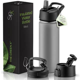 SIPX tredobbeltisoleret vandflaske i rustfrit st?l 18 oz. Med 3 l?g BPA-fri genanvendelig isoleret vandflaske holder kold 24 timer (gr?)