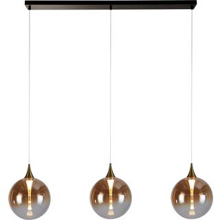 LED-hængelampe Alchemy, 3 lyskilder, sort, rav, glas
