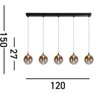 LED-hængelampe Alchemy, 5 lyskilder, sort, rav, glas