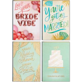 Hallmark bryllupsbegivenheder kort sortiment 4 kort med konvolutter (engagement lykønskninger bachelorette brudebruser bryllup)