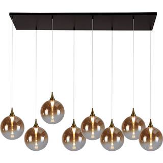 LED-hængelampe Alchemy, 8 lyskilder, sort, rav, glas