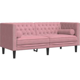 2-personers Chesterfield-sofa med bolsterpuder fløjl pink