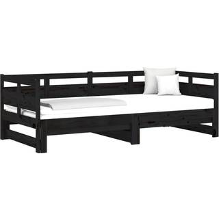 Daybed Med Udtræk 2X(90X200) Cm Massivt Fyrretræ - Sort / 90 x 190 cm
