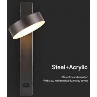 8W Væglampe - LED, USB-funktion, 3000K, akryl, sort - Kulør : Varm
