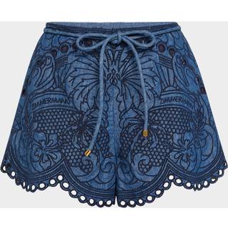 Zimmermann Coco embroidered scalloped denim shorts - blue - XL