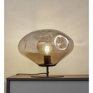 Lindby bordlampe Lelia, røggrå, glas, metal, Ø 35 cm