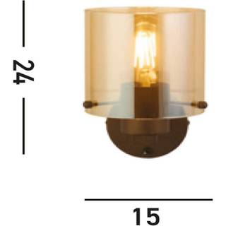 Væglampe Sverige, mokka/amber, 1 lyskilde, stål, glas