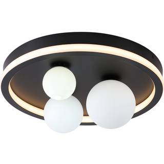 Trident LED-loftlampe, sort, Ø 40 cm, stål/opalglas