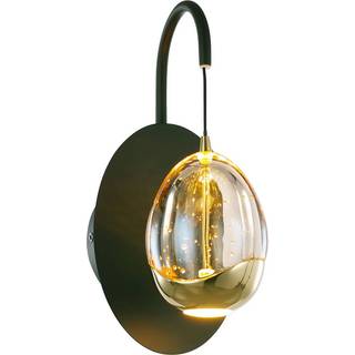 Golden Egg væglampe, sort/amber, højde 28 cm, metal/glas