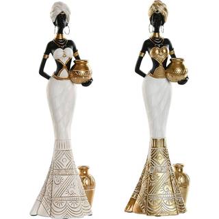 Dekorativ figur Home ESPRIT Hvid Sort Gylden Afrikansk kvinde 9,5 x 7,5 x 31 cm (2 enheder)