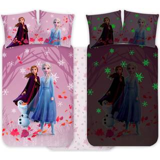 Frost sengetøj - 100% blødt bomuld - Vendbart selvlysende junior sengesæt - 100x140 cm - Anna og Elsa sengelinned