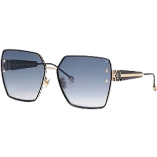 Philipp Plein Kvinde SPP122W PLEIN QUEEN 300 Solbriller Metal Guld Blå Geometrisk Spejlet Skygge