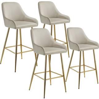 Barstol Avane med ryglæn, polstret, velour look - Sæt med 4 stk.