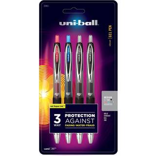 UNI-BALL 207 Udtr?kkelig svindelforebyggende gelpenner Medium punkt 0,7 mm sorte t?nder Assorterede bl?kfarver Pakke p? 4