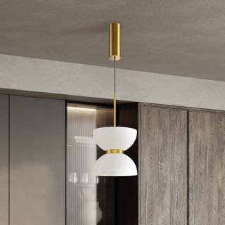 Maytoni LED-hængelampe Kyoto, guld/hvid, Ø 22 cm, glas