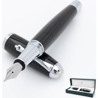 Monteverde USA Super Mega Carbon Fiber/Chrome Trim Fountain Pen - Medium NIB - Exquisite Luxury Pen til m?nd og kvinder - Perfekt til kontorets f