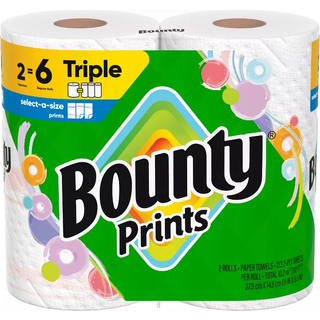 Bounty Select-A-Size Paper Howkles Prints 2 Triple Rolls = 6 Regular Rolls