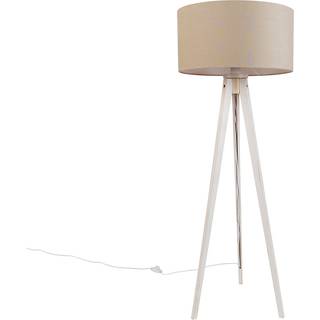 Tripod gulvlampe hvid med lysebrun stofskærm 50 cm - Tripod Classic