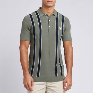 U. S. Polo Assn U. S. Polo Assn Green Mens Vertical Stripe Knit Polo Shirt