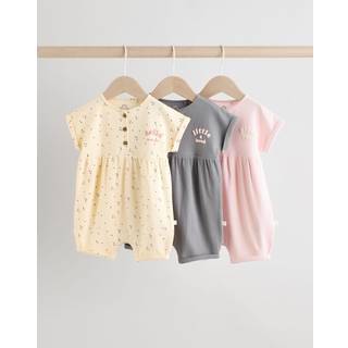 Next Slogan Mono and Pink Button Through 3 Pack Baby Rompers