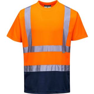 2-farvet T-shirt - Orange/Marine (Størrelse: S)