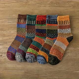 TEMU 5pcs Vintage Ethnic Crew Socks - Cozy, For Fall/winter | Perfect Gift For