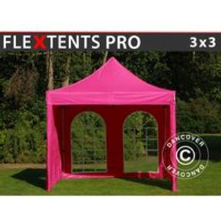 Foldetelt FleXtents Easy up pavillon PRO 3x3m Lyserød, inkl. 4 sider