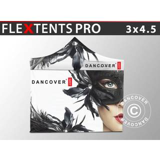 Foldetelt FleXtents Easy up pavillon PRO med fuldt digitalt print, 3x4,5m, inkl. 4 sidevægge
