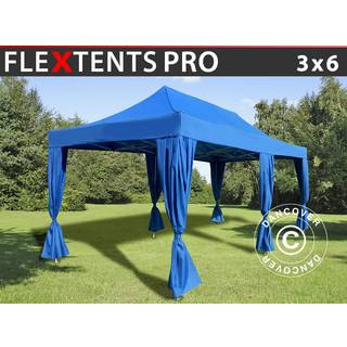 Foldetelt FleXtents Easy up pavillon PRO 3x6m Blå, inkl. 6 pyntegardiner