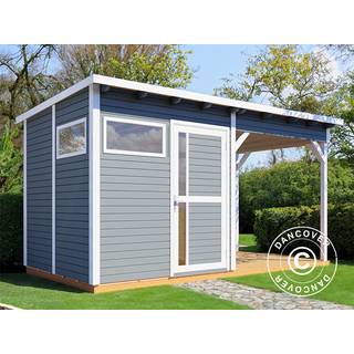 Redskabsskur Redskabsrum Haveskur i træ m/udhæng, Bertilo Pentus 2L, 4,49x2,34x2,33m, 5,1m²+5,1m², Grå