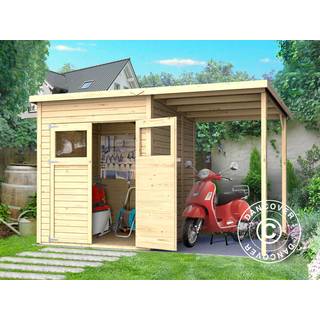 Redskabsskur Redskabsrum Haveskur i træ m/udhæng, Bertilo Amrum 2 Plus, 3,23x1,8x2,1m, 2,78m² + 3,03m²