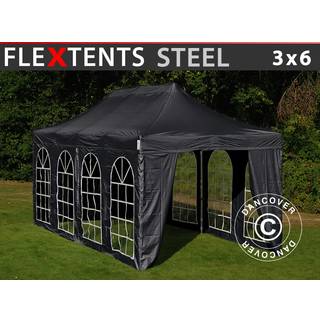 Foldetelt FleXtents Easy up pavillon Steel 3x6m Sort, inkl. 4 sider