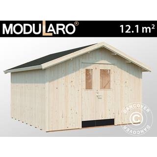 Redskabsskur Redskabsrum Haveskur i træ m/gulv, 3,48x3,54x2,59m, 12,1m², Natur