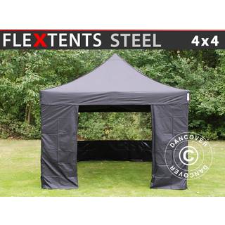 Foldetelt FleXtents Easy up pavillon Steel 4x4m Sort, inkl. 4 sider