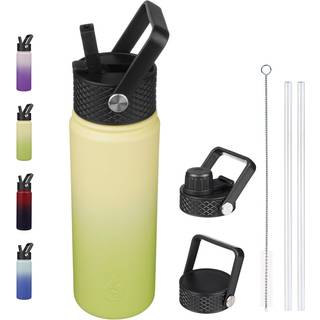 BJPKPK Isolerede vandflasker med halmlåge 22 oz koldt og varmt vandflaske Rustfrit stål Metal Vandflaske med 3 låg genanvendelige termos kopper k