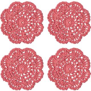 Phantomon Lace Round Crochet Doilies H?ndlavede Coasters 4-tommer pakke med 4 (lyser?d)