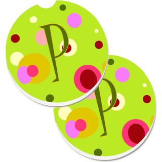 """" Caroline's Treasures Letter P Monogram - Lime Green Set med 2 Cup Holder Car Coasters CJ1010 -PCARC 2.56 Multicolor """"