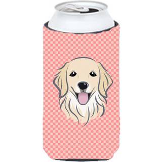 Checkerboard Pink Golden Retriever Tall Boy Beverage Isulator Hugger BB1205TBC