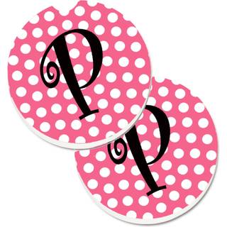 """" Caroline's Treasures Letter P Monogram - Pink Black Polka Dots Sæt med 2 Cup Holder Car Coasters CJ1001 -PCARC 2.56 multicolor """"
