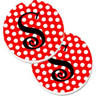 """" Caroline's Treasures Monogram - Initial S Red Black Polka Dots Set med 2 Cup Holder Car Coasters CJ1012 -Scarc 2.56 multicolor """"