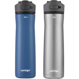 Contigo 24oz l?kagesikre vandflaske i rustfrit st?l med halm og h?ndter dobbeltisoleret til kolde og varme drikke - 2 pakke